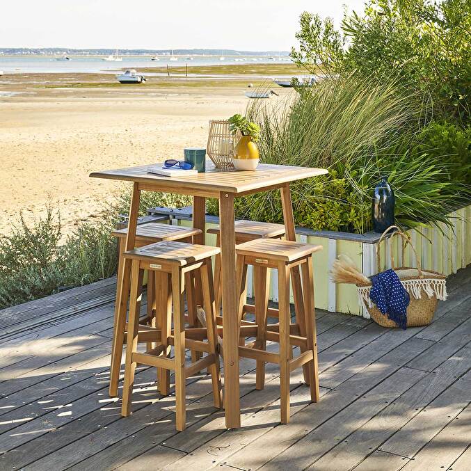 Ensemble table haute de jardin + 4 tabourets TIWI Acacia