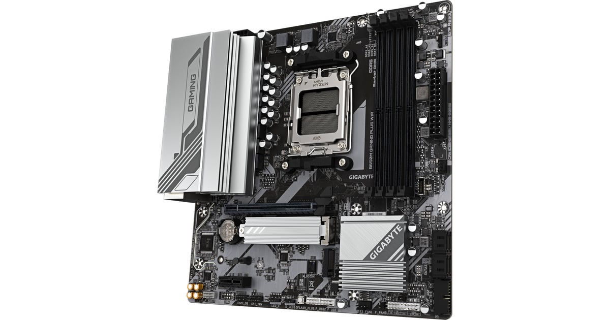 GIGABYTEB650M GAMING PLUS WIFI socket AM5 moederbord  (Zwart/zilver, RAID, 2,5Gb-LAN, WLAN, BT, Sound, µATX)