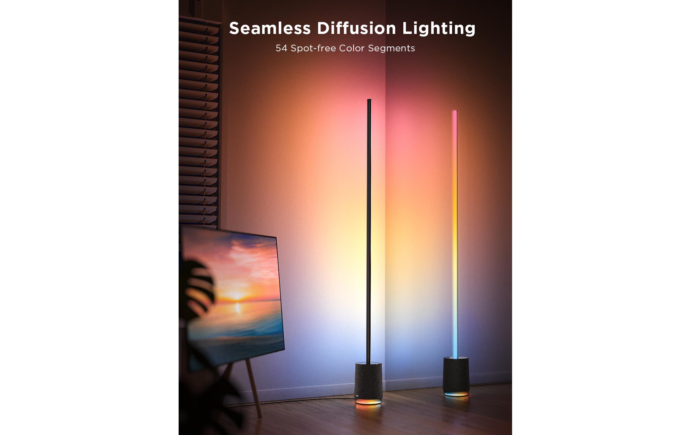 Lyra RGBICWW Eck-Stehleuchte mit Lautsprecher, Grau<br>Smarte Stehleuchte im modernem All-in-One-Design