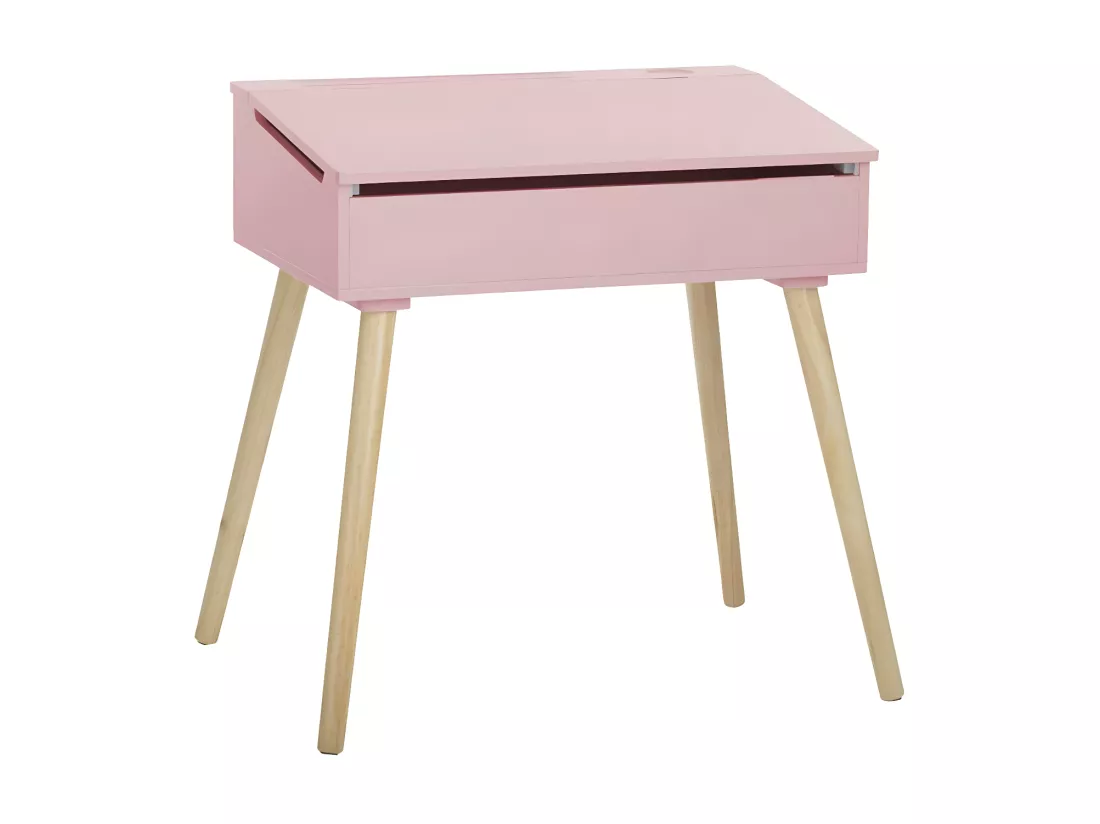 Pupitre d'écolier rose avec couvercle rabattable