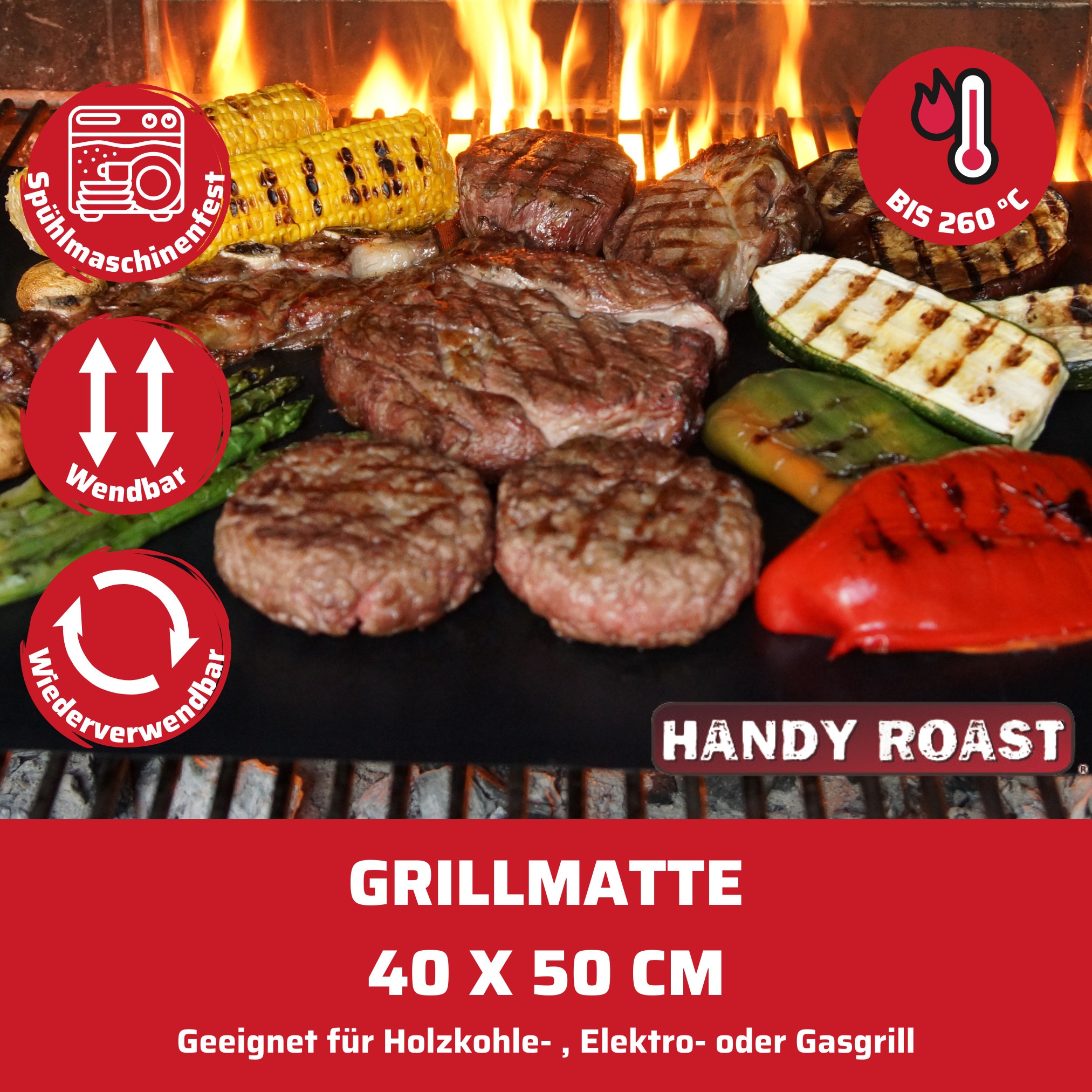 Best Direct® Set wiederverwendbare Backmatte und Grillmatte Handy Roast