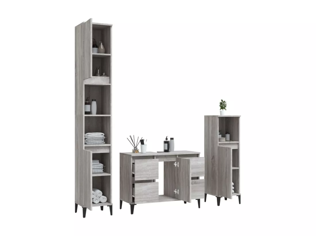 Ensemble de meubles de salle de bain 3 pcs Sonoma gris