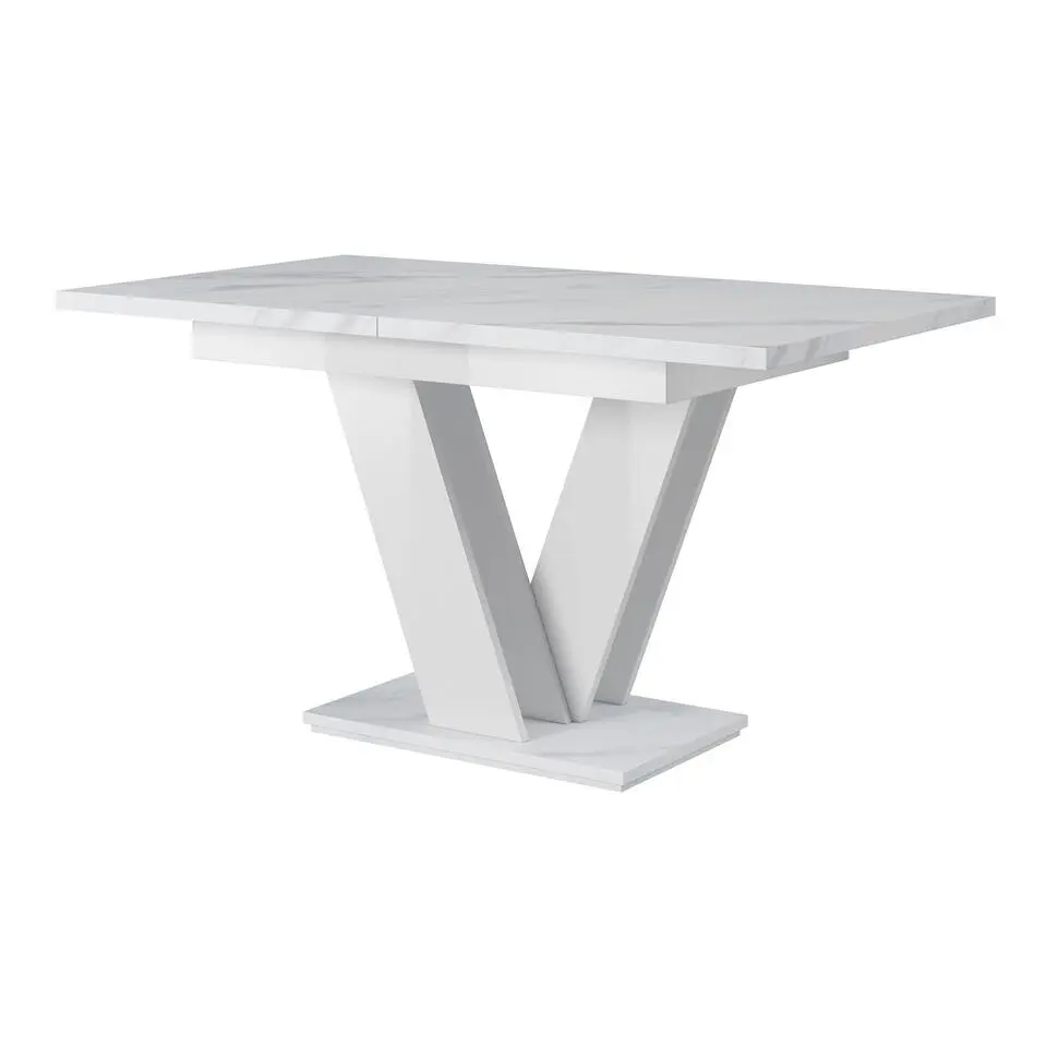 Meubella - Eetkamertafel Moris - Wit marmerlook - 160 cm - Uitschuifbaar