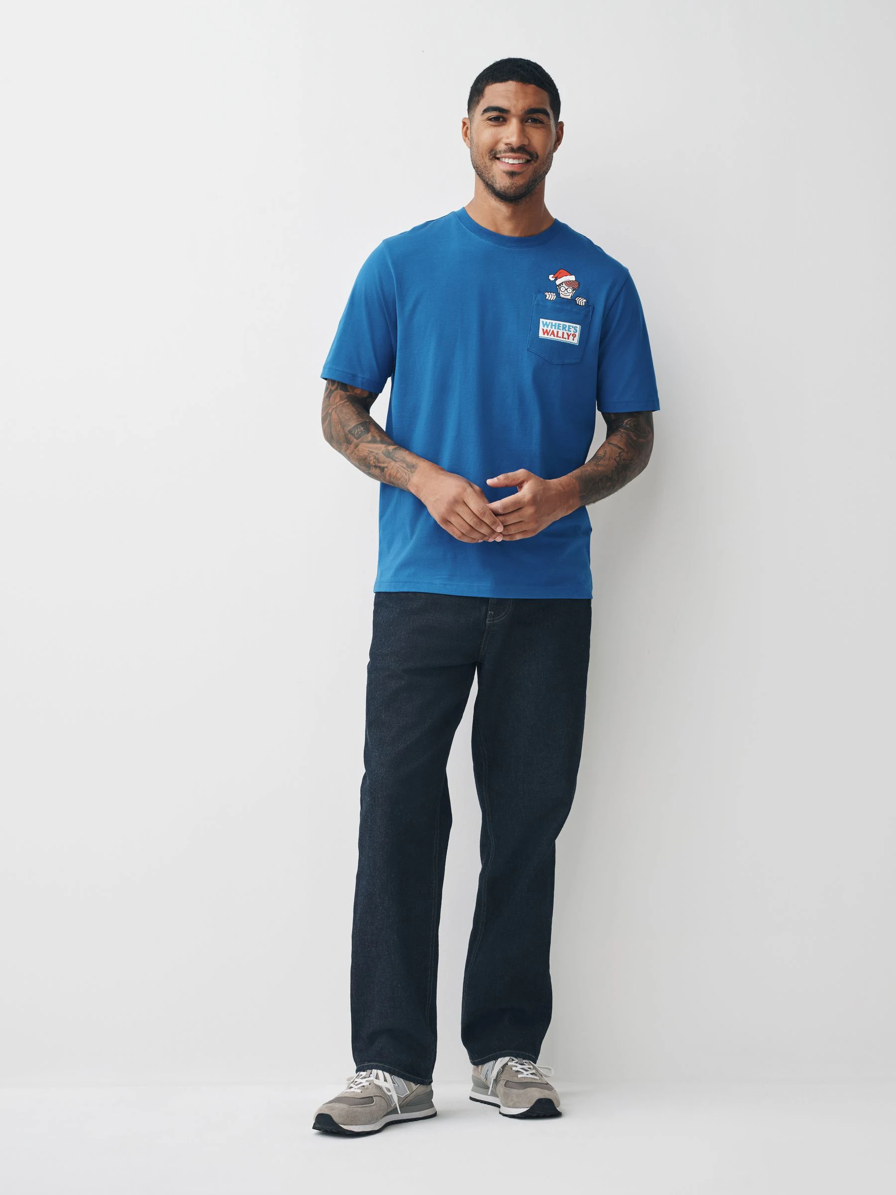 Blauwe Waar is Wally - Normale Pasvorm - Kerstmis T-shirt met grafische print