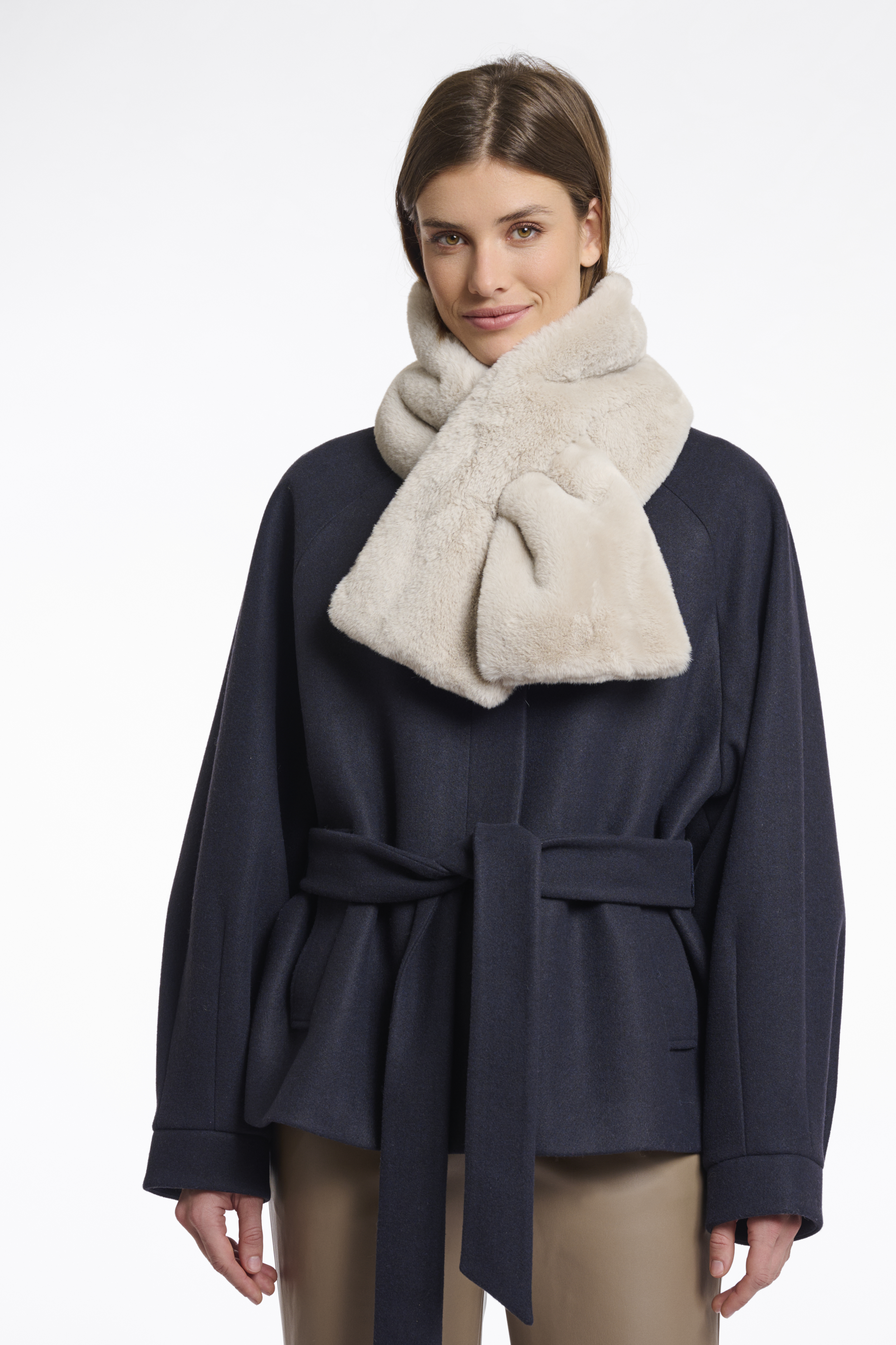 Rino & Pelle - Stip Faux Fur Scarf - Birch