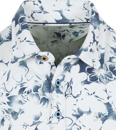 R2 Amsterdam Piqué Polo Linnen Blend Print Blauw 128.POLO.007-010 kopen