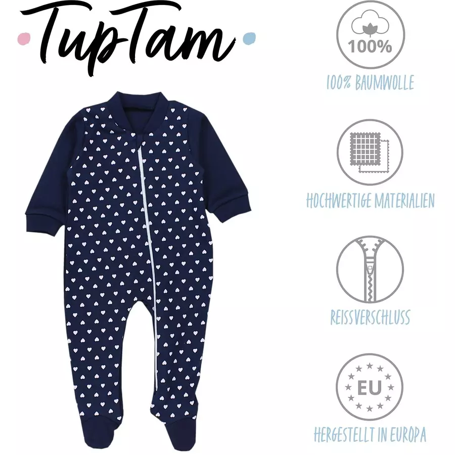 TupTam Baby Unisex Schlafstrampler mit Fuß 3er Pack blau Modell 1