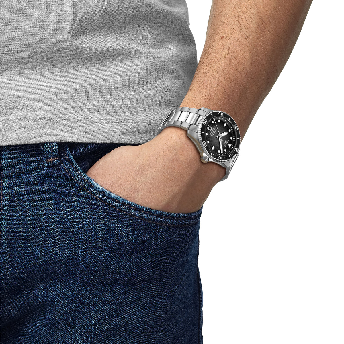 Montre TISSOT T-sport homme automatique, bracelet acier inoxydable gris