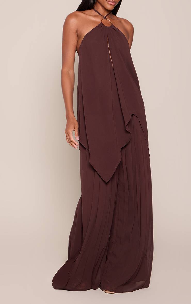 Chocolat Pantalon Plissé Fluide Ensemble Coordonné