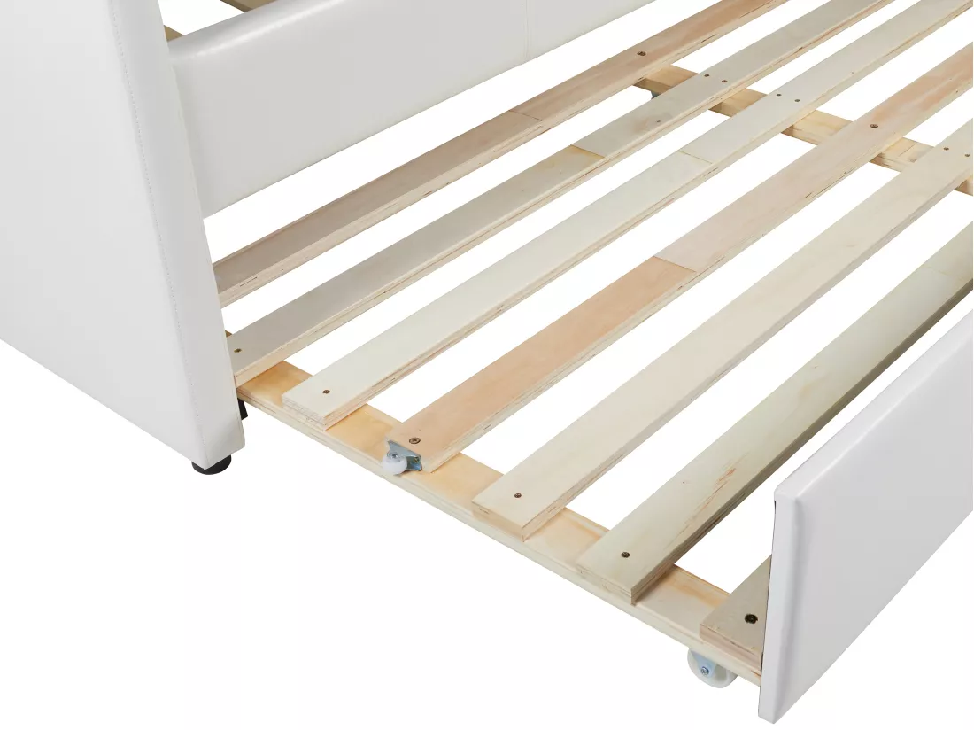 Lit banquette gigogne MATHILDE - 2 x 90 x 190 cm - Simili - Blanc + matelas