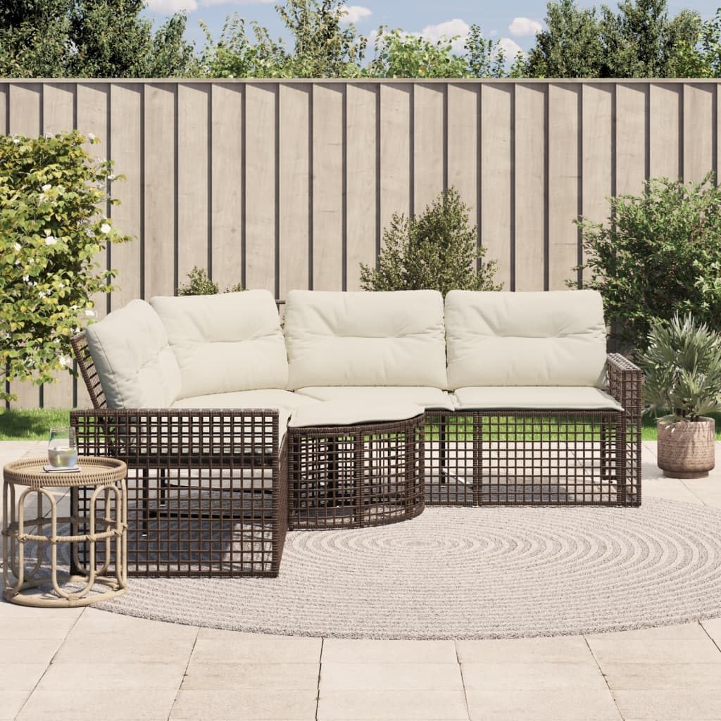 Gartensofa in L-Form mit Kissen und Fußbank Braun Poly Rattan Gartenmöbel Set, Outdoor Balkonset Terrassenmöbel, Gartenlounge Sitzgruppe für Terrasse, Balkon, Garten