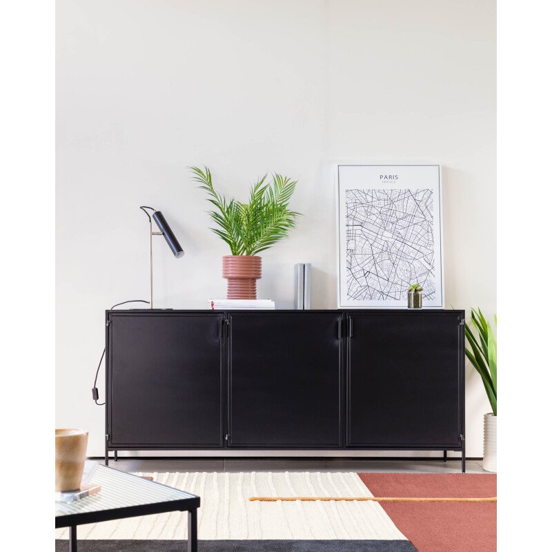 Buffet Shantay 3 portes en acier finition peint noir 160 x 72 cm