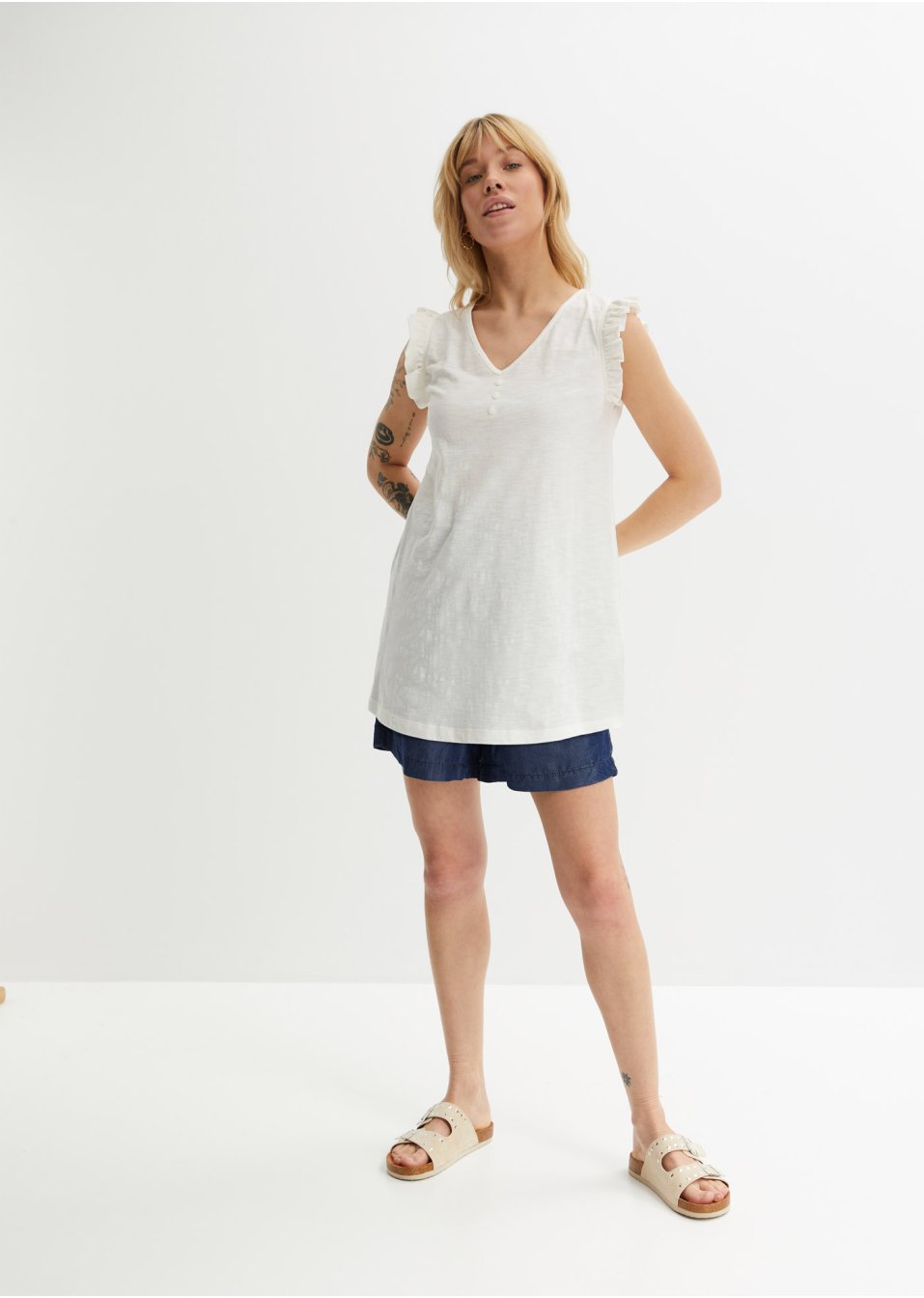 Top en fil flammé avec détail ruché en coton