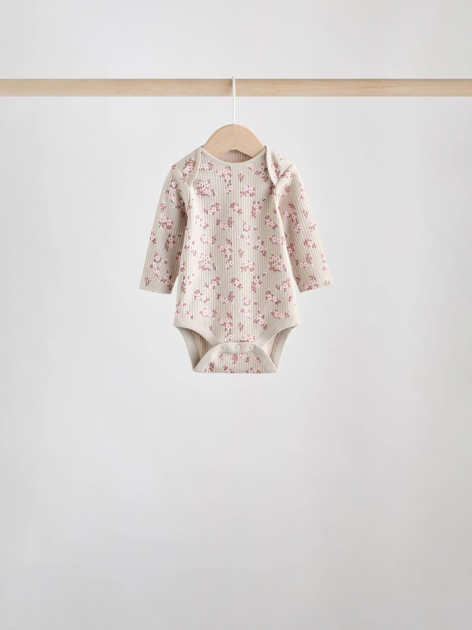 Caramel Brown Ditsy Floral - Set van 5 rompers met lange mouwen