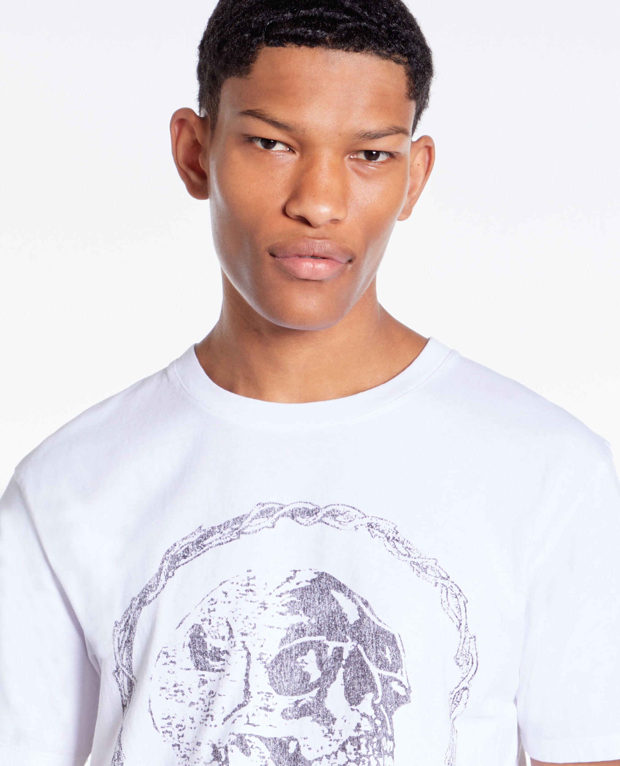 T-shirt blanc avec sérigraphie Vintage skull
