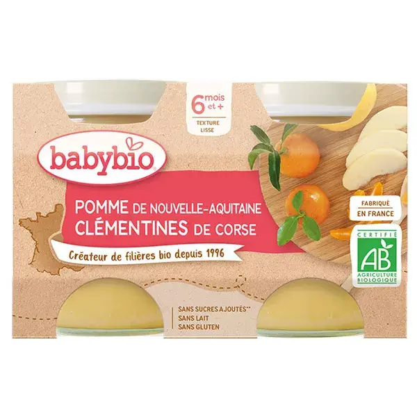 Babybio Frutas em Pote Maçã Clementina Orgânica +6 meses 2 x 130g