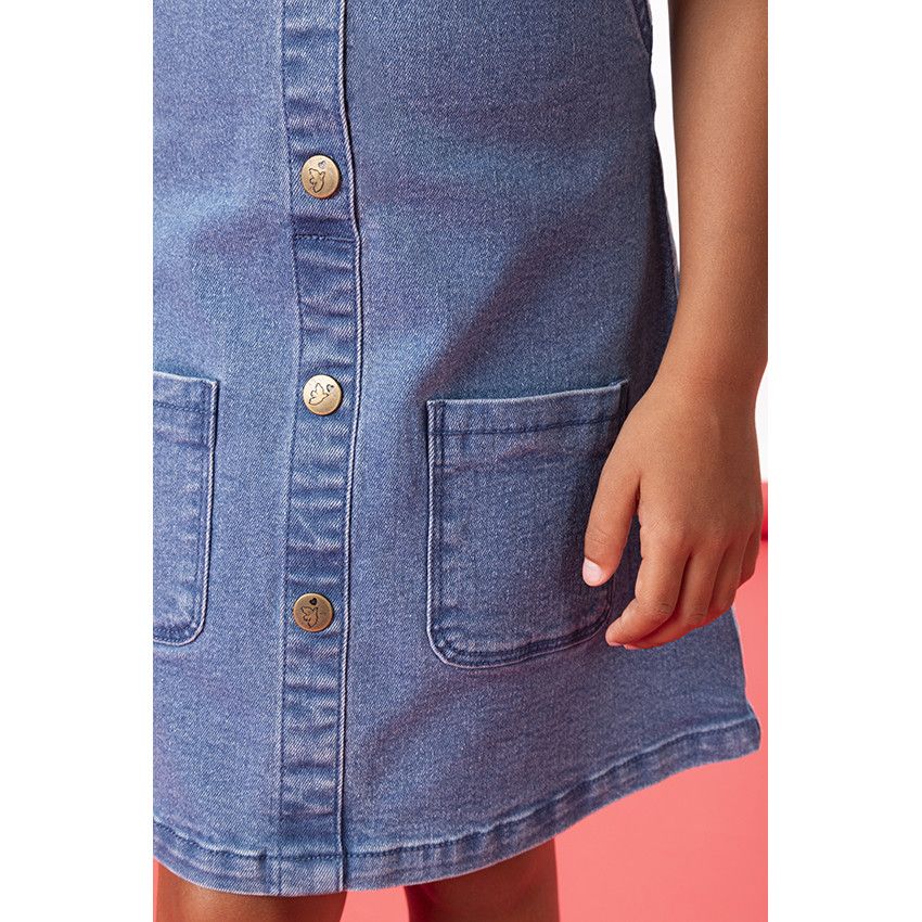 Robe salopette en denim pour fille - Bleu