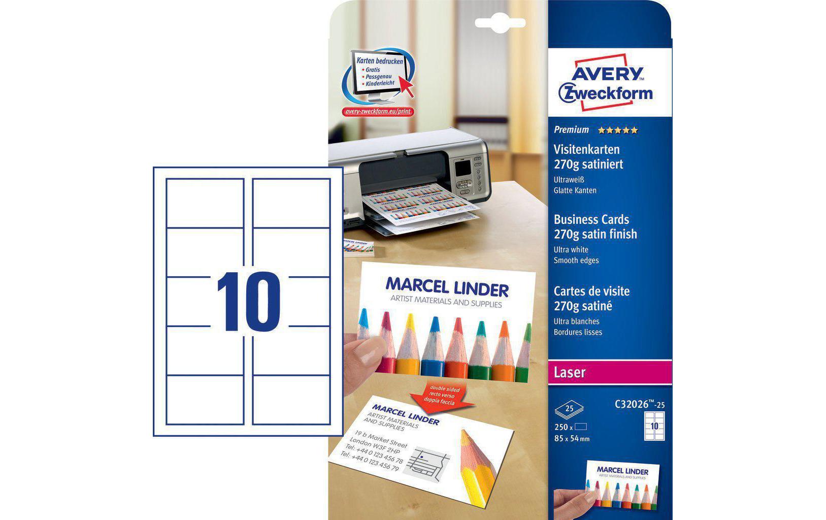 Visitenkarten-Etiketten 85 x 54 mm, 270 g/m² 250 StückEtiketten für Drucker, 85x54 mm, weiss