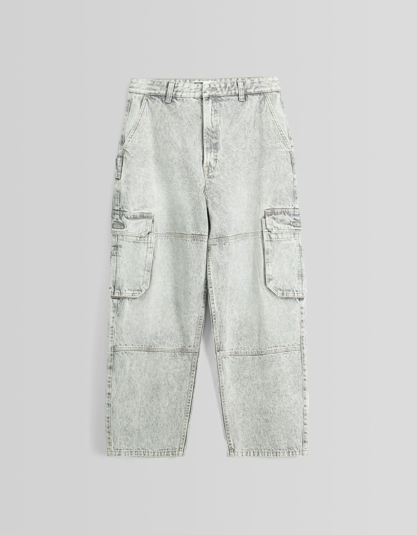 calça cargo estilo skater com efeito desbotado