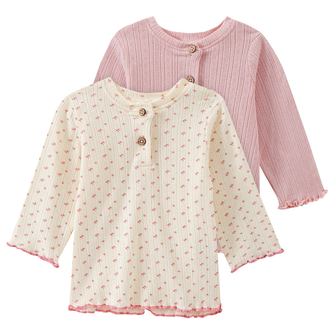 Topomini Pure Collection 2 Newborn Langarmshirts mit Ajour-Muster cremeweiss / rosa