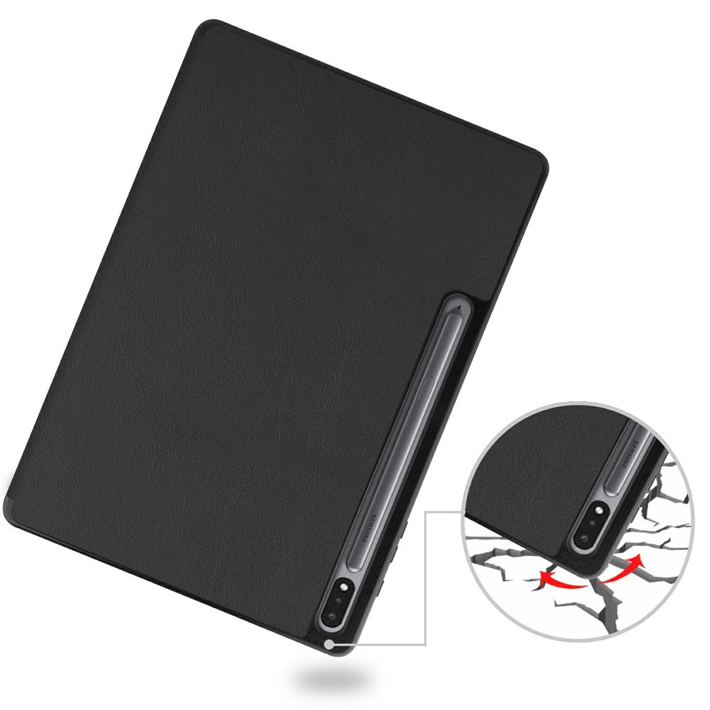 Samsung Galaxy Tab S8  Plus / Tab S7  Plus Leder Tasche Smart Cover Hülle Litchi Look   S-Pen Halterung - Schwarz