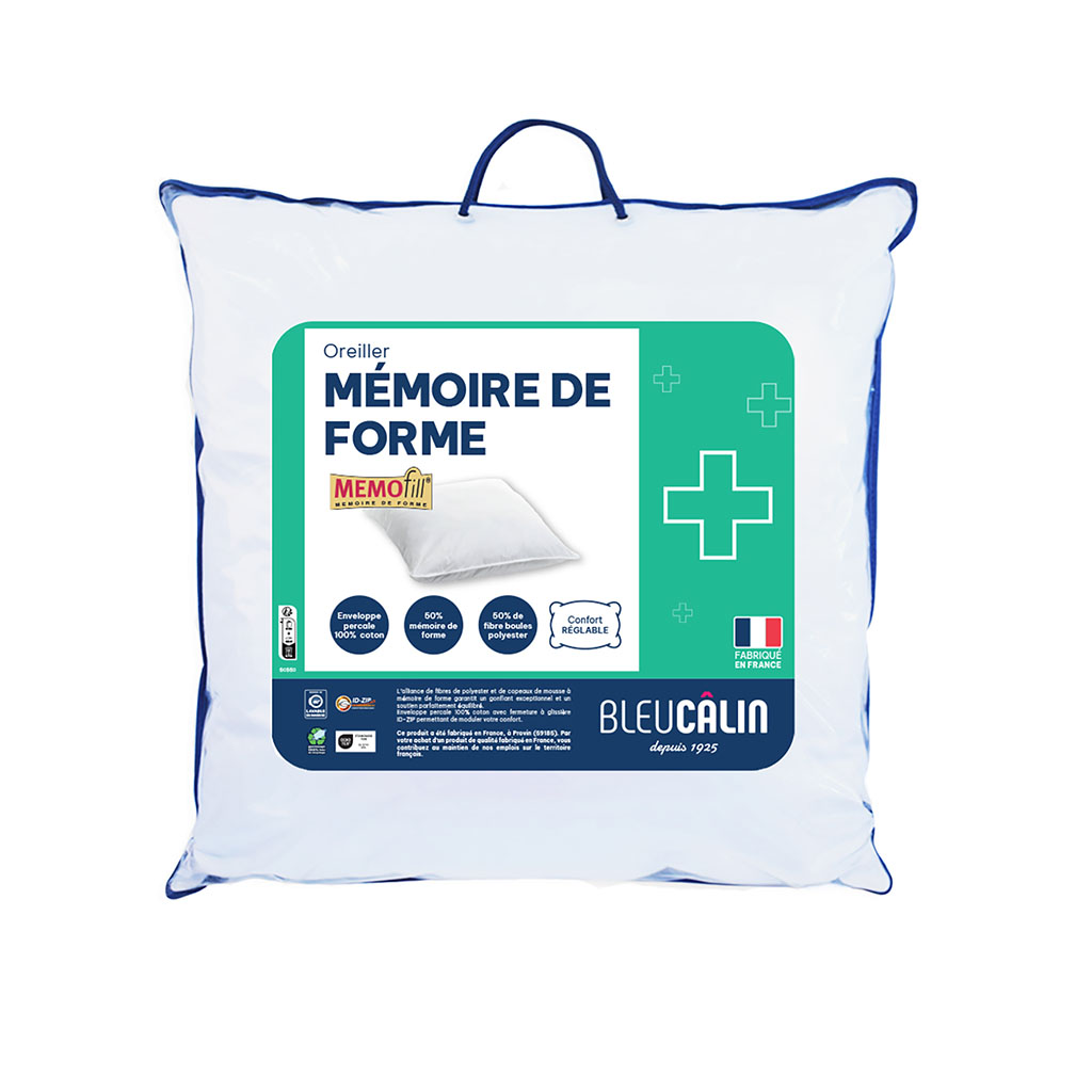 Oreiller mémoire de forme Bleu Câlin 750g 60x60cm
