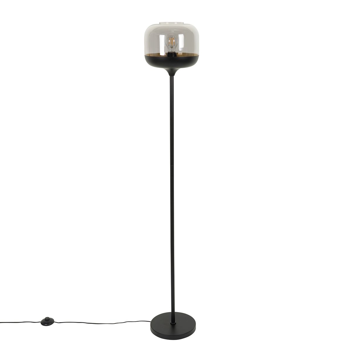 Design vloerlamp zwart met goud en smoke glas - Kyan