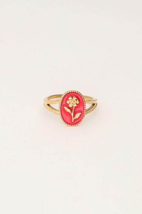Art roze statement ring met bloem
