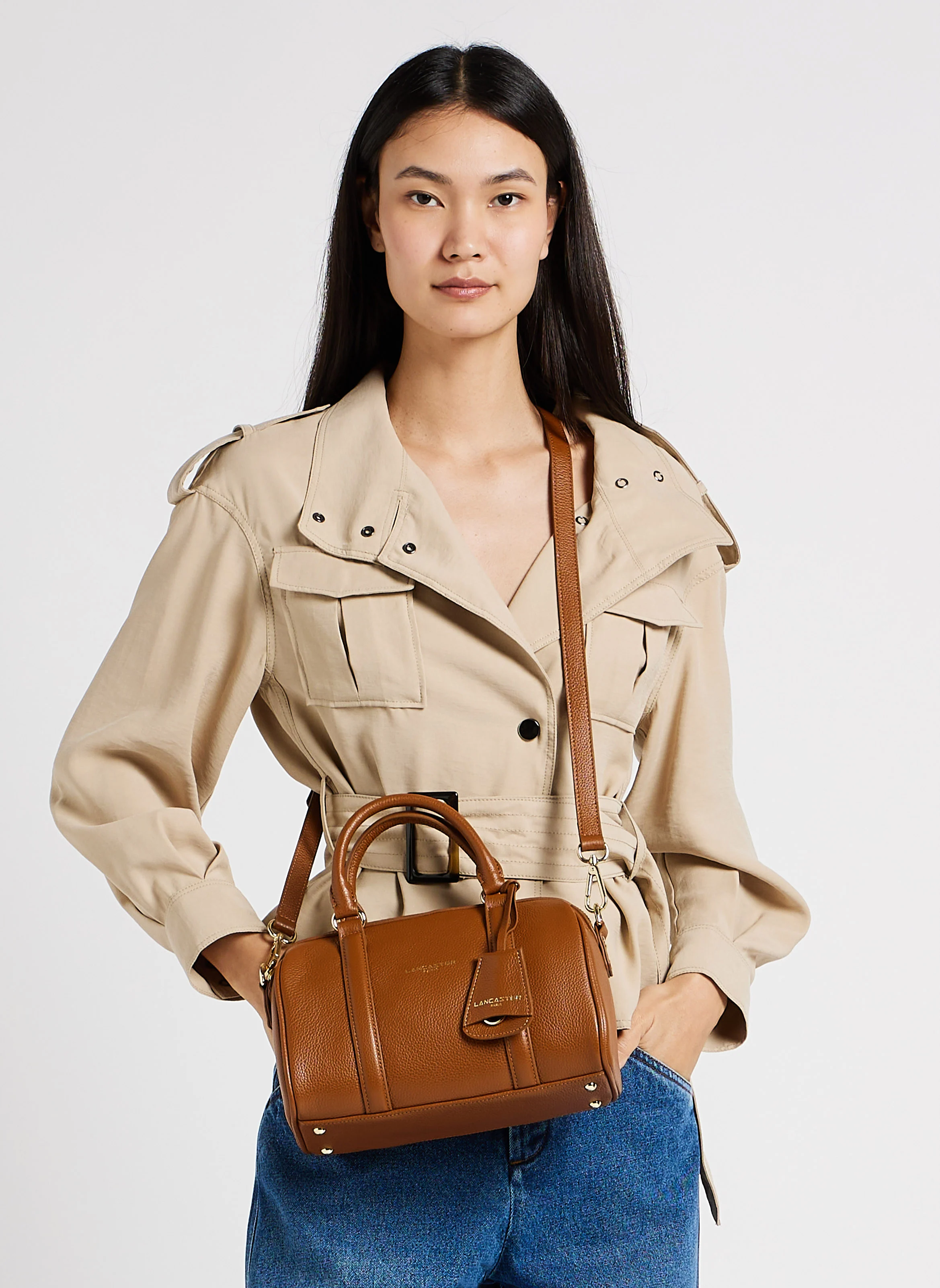 MILANO ANA - Sac polochon en cuir grainé| Marron