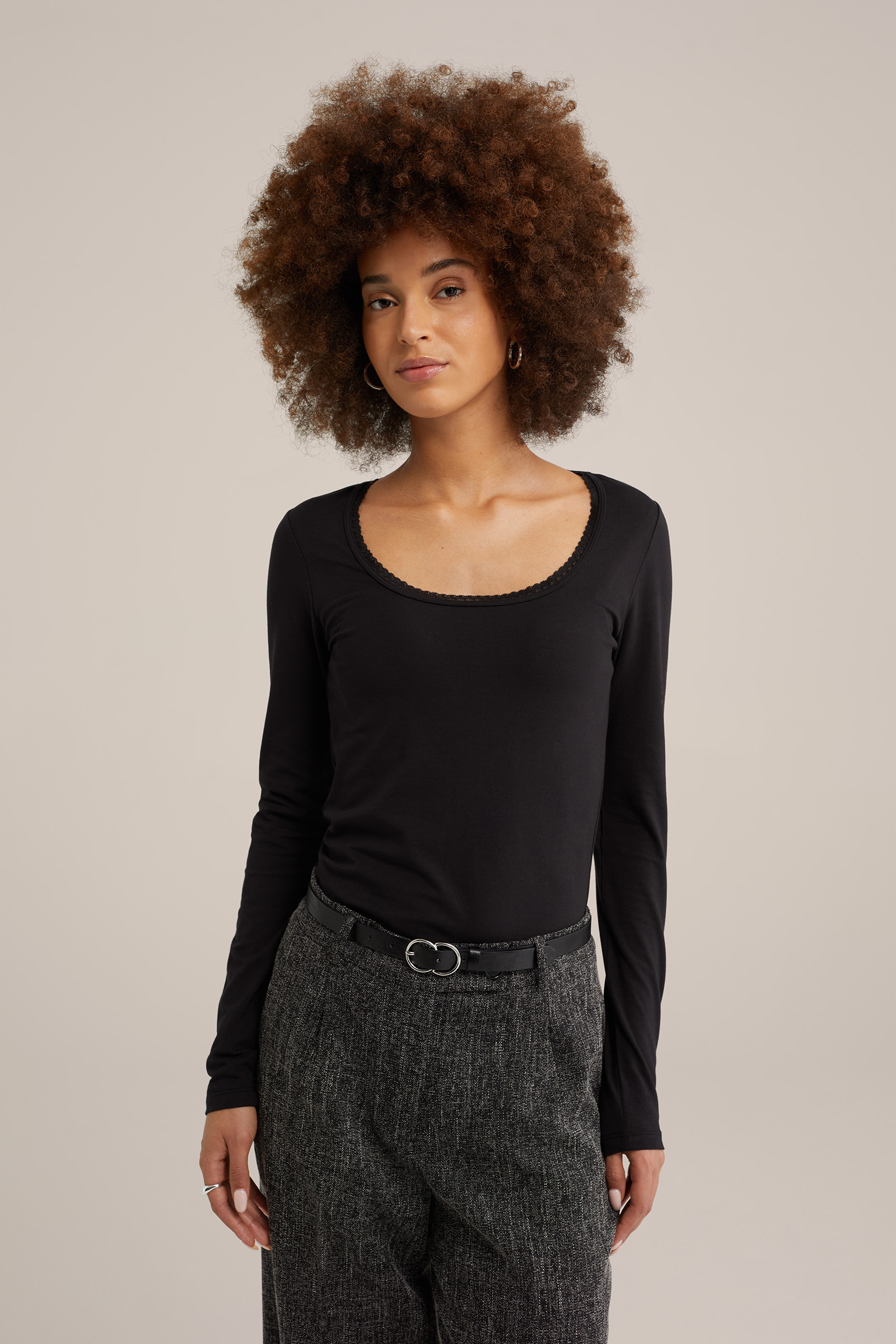 T-shirt met kant WE Fashion Zwart