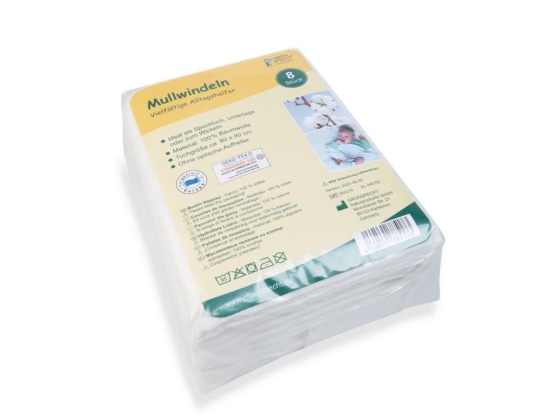 Grünspecht Mullwindeln 8er Pack 80 x 80 cm Mullwindeln 8 Stück
