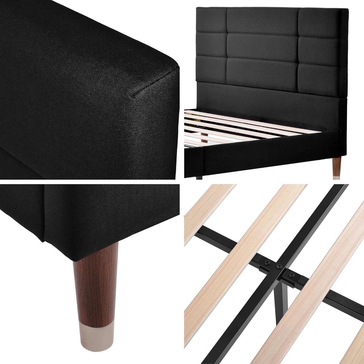 Merax Polsterbett 140x200 cm, Doppelbett, Bett mit Bettkasten Lattenrost, Gepolstertes Bettgestell mit Kopfteil, in Schwarz Leinen, für Erwachsene&Jugendliche(Matratze Nicht enthalten) PC9597831