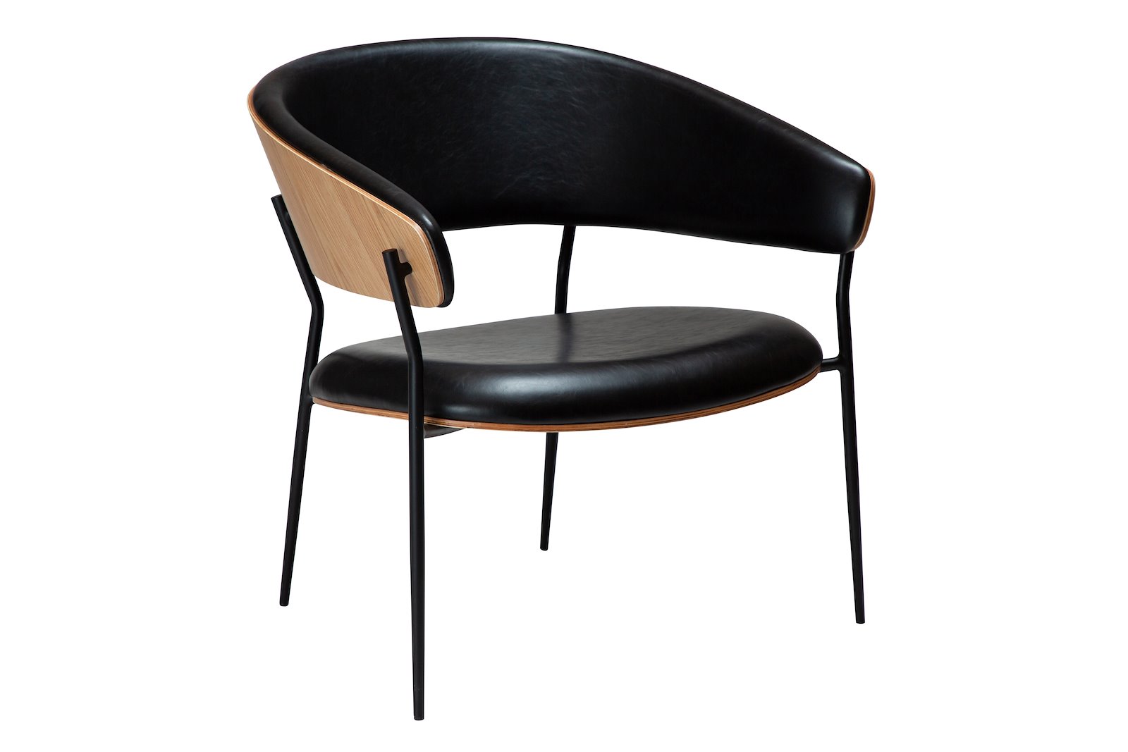 Crib hvilestol Med arm. Sort PU med eikefinér rygg og sorte ben