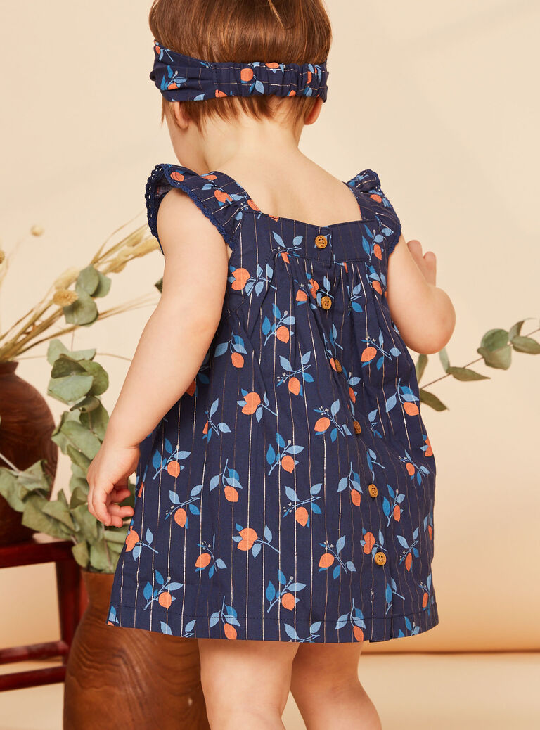 Robe et culotte bleu marine à imprimé fruit