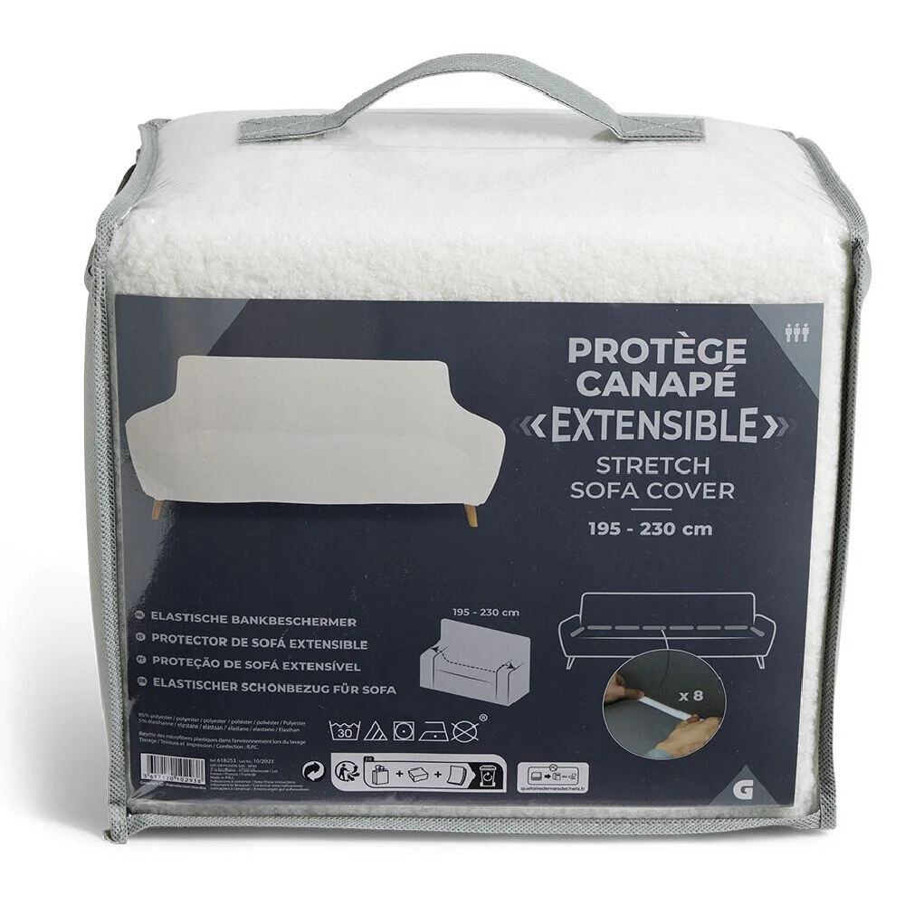 Protège canapé extensible 3 places L195-230cm effet laine bouclée beige