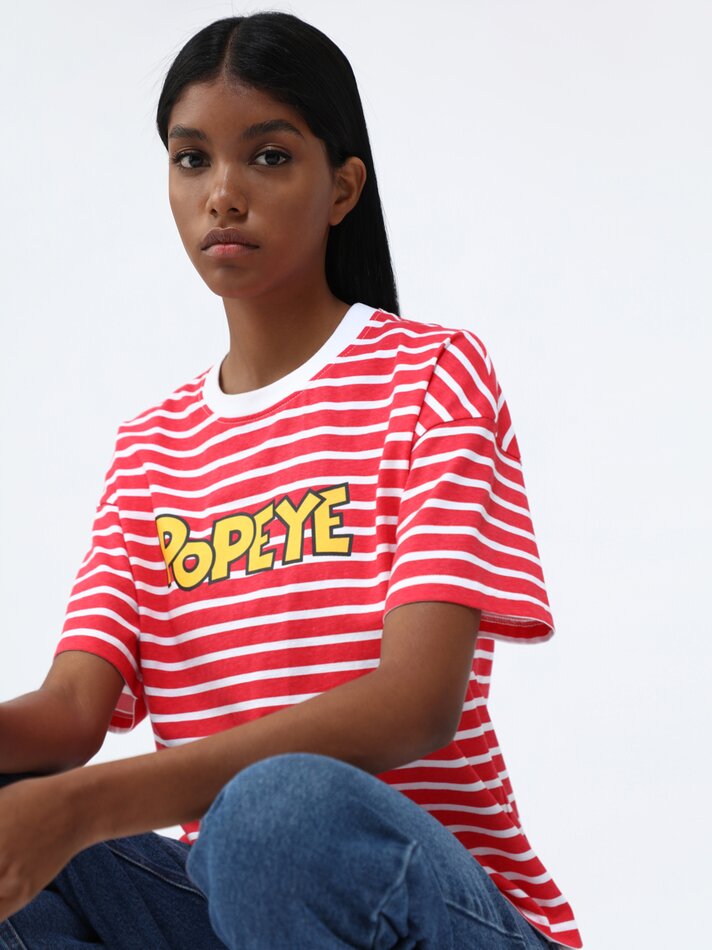 Camiseta Popeye tamanho grande - Vermelha/Branca
