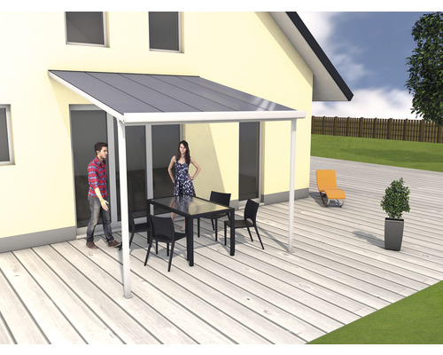 Gutta terrasoverkappingsset, dubbelwandige polycarbonaatplaten, transparant, 306 x 306 cm, wit