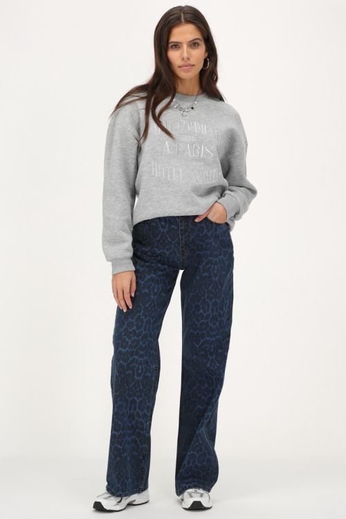 Blauwe denim jeans met panterprint