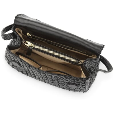 Lederhandtasche geflochten, schwarz