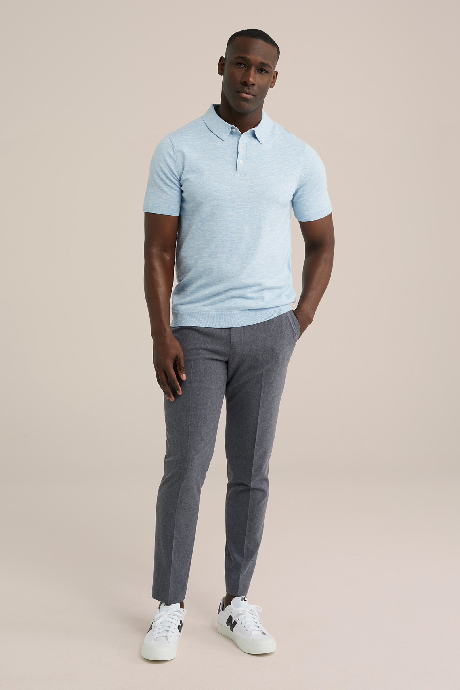 fijngebreide polo WE Fashion Lichtblauw