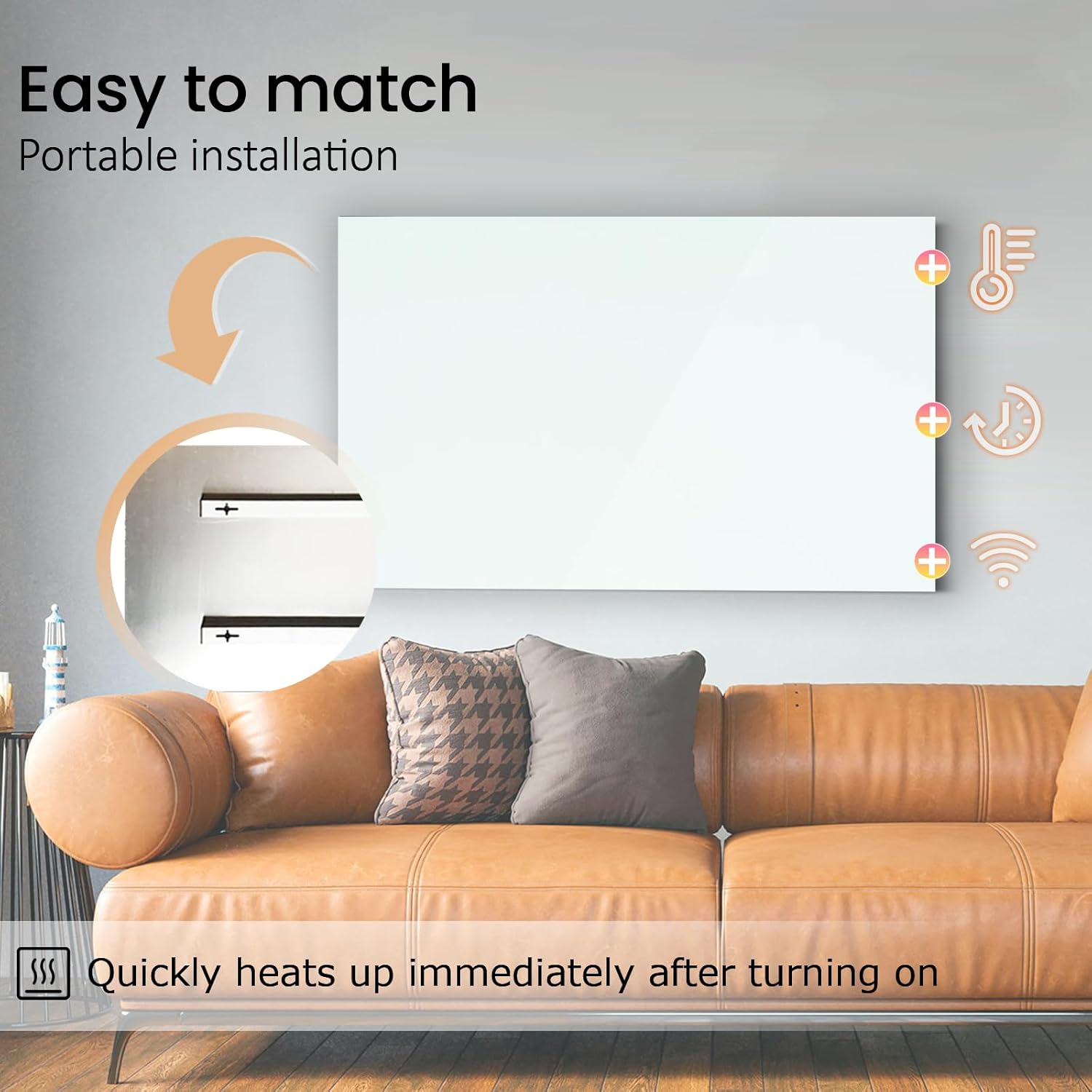 Infrarot-Glasheizung 600W – Infrarotheizung Wandmontage bis 120 Grad Celsius für 10-20㎡ - Smart-Elektroheizung mit Fernbedienung & WiFi (Tuya APP) - TÜV - 10 Jahren Garantie - Weiß