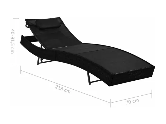 Chaise longue avec oreiller Résine tressée Noir