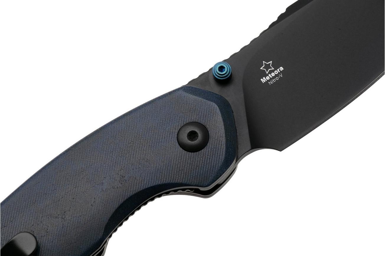 Kizer Meteora V3730A3, Black PVD Nitro-V, Blue Richlite zakmes, Evgeniy Bulychev design