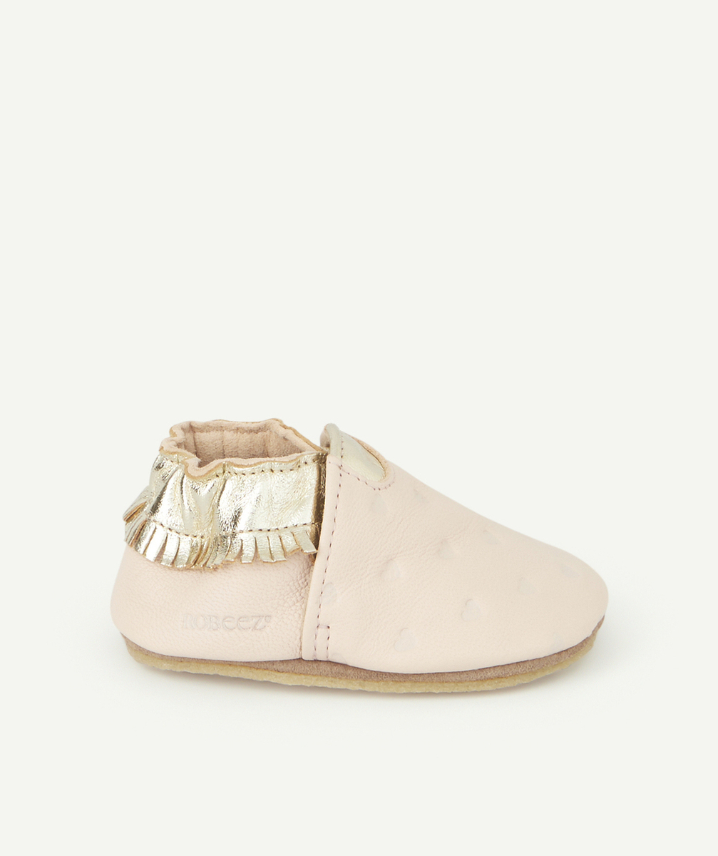 ROBEEZCHAUSSONS BÉBÉ ROSE EN CUIR AVEC VOLANTS OR