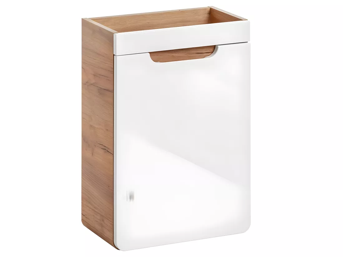 Meuble sous lavabo de salle de bain - Chêne artisanal doré et blanc brillant - L40-H60-P22 - ARRIBA