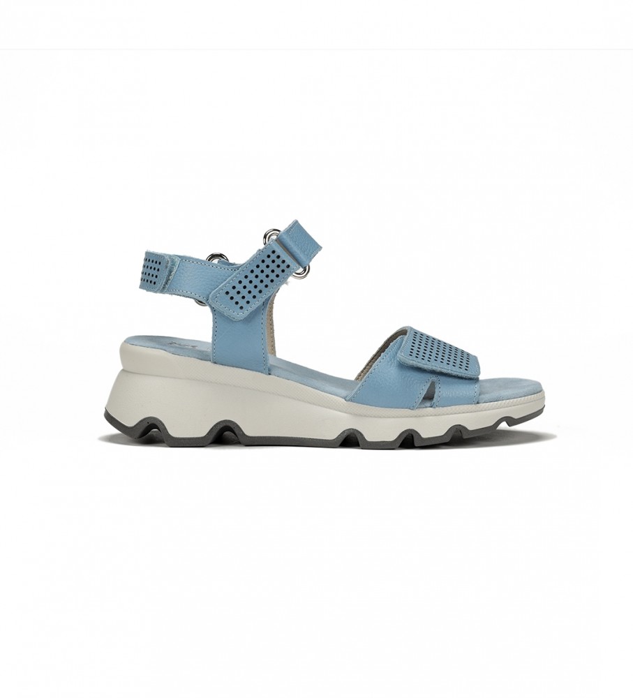 Sandálias Dorking by Fluchos Lais D9025 em couro azul - Salto plataforma de 6 cm -