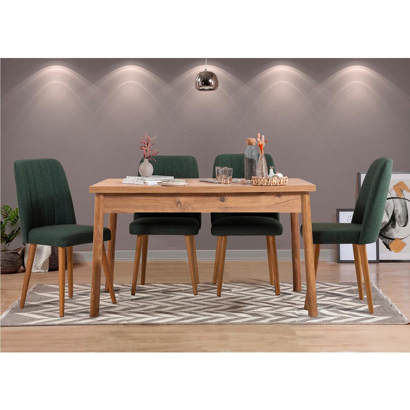 Wooden Art Ensemble Table + 4 Chaises Costa 1070 beige/vert