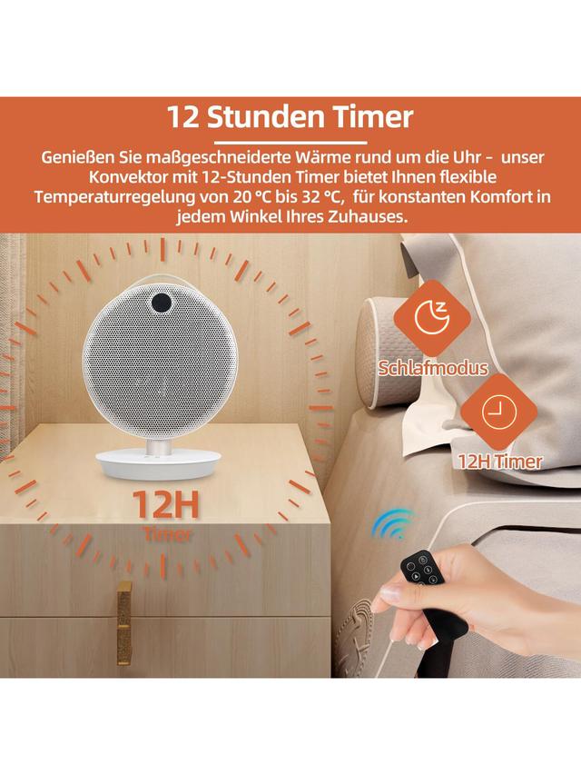Heizlüfter mit Tischfuß und 12-Stunden-Timer, 2200 W