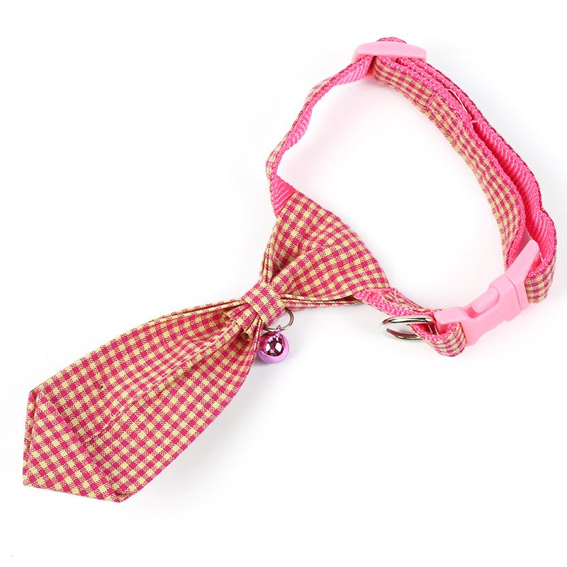 (Gr. S) Verstellbares Hunde / Katzen Halsband Haustier Accessoire mit Krawatte   Glocke - Pink