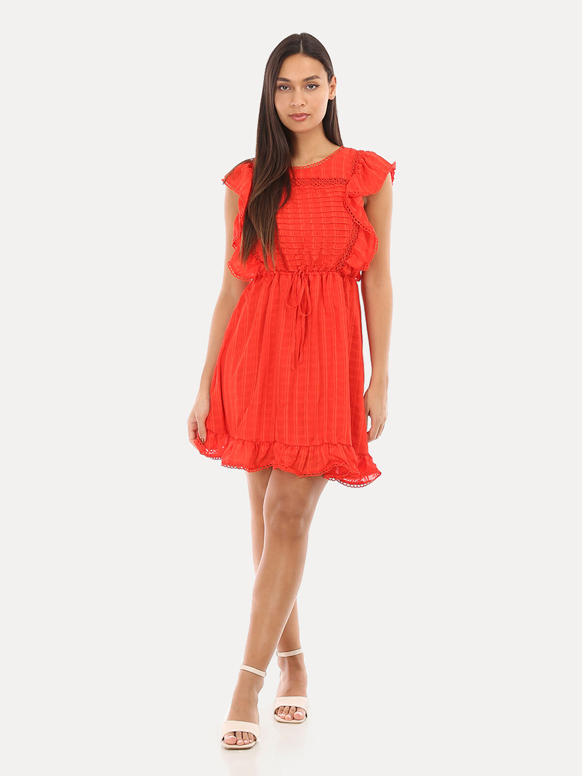Robe à volants et nœud au dos- Rouge